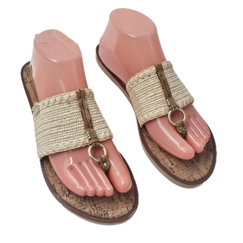 Kenneth Cole Reaction Sabriya Raffia Slide Sandals Tan Womens 7.5 CorkFootbed